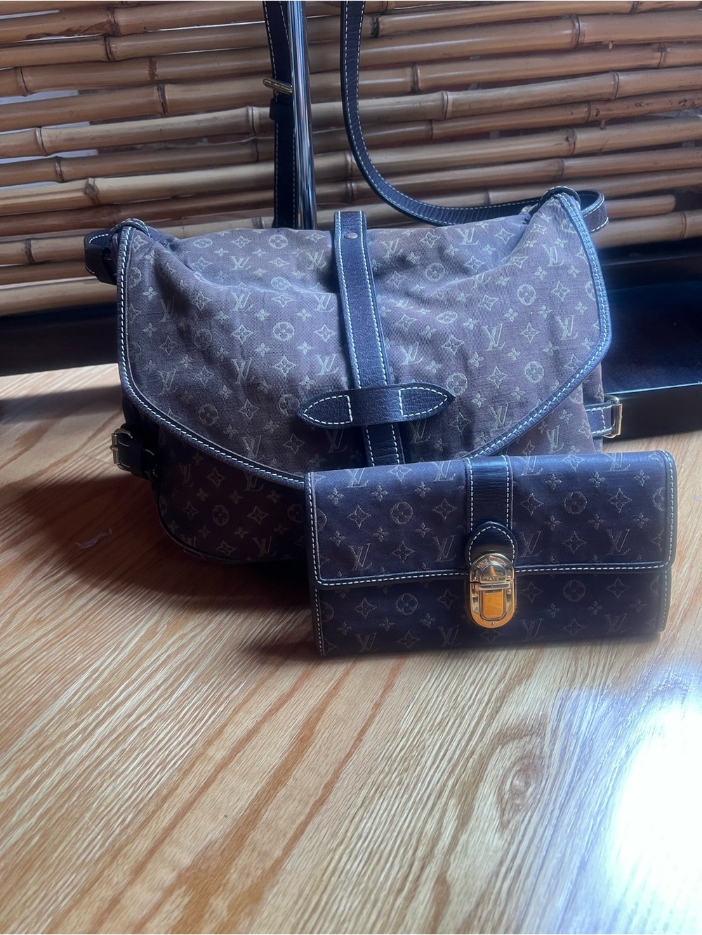 Louis Vuitton Brown Monogram Canvas Messenger Bag with Matching Wallet